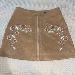 Suede Free People Mini Skirt with floral embroidery